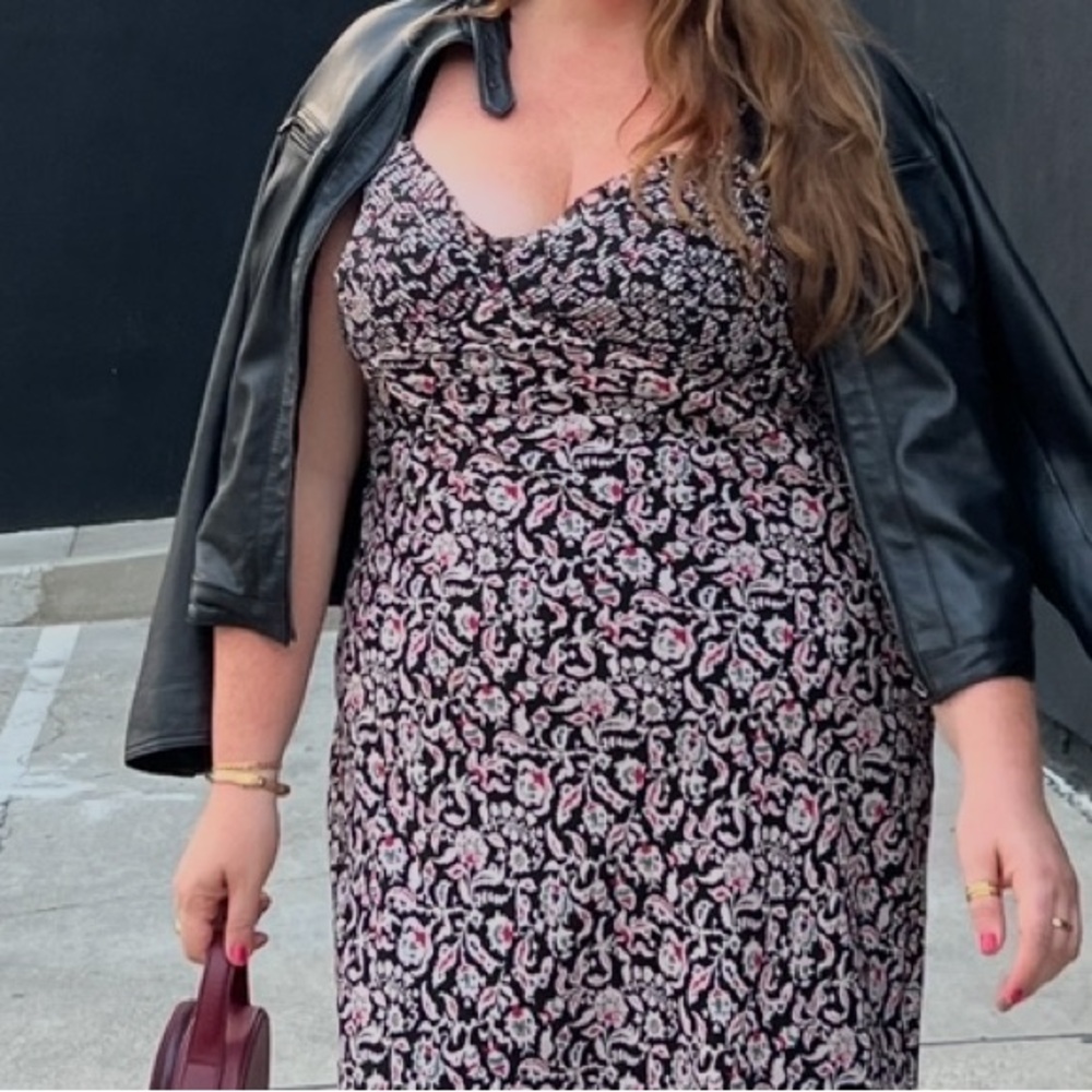Joie Black and Pink Floral Midi Dress